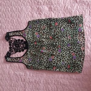 Forever 21 Leopard Floral Print Sheer Sleeveless Tank / Size Medium